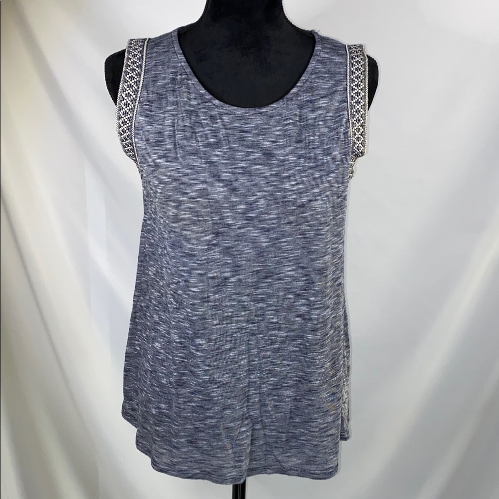 W5 Concepts Anthropologie Blue Gray Marled Knit Tank Top Embroidered Trim M